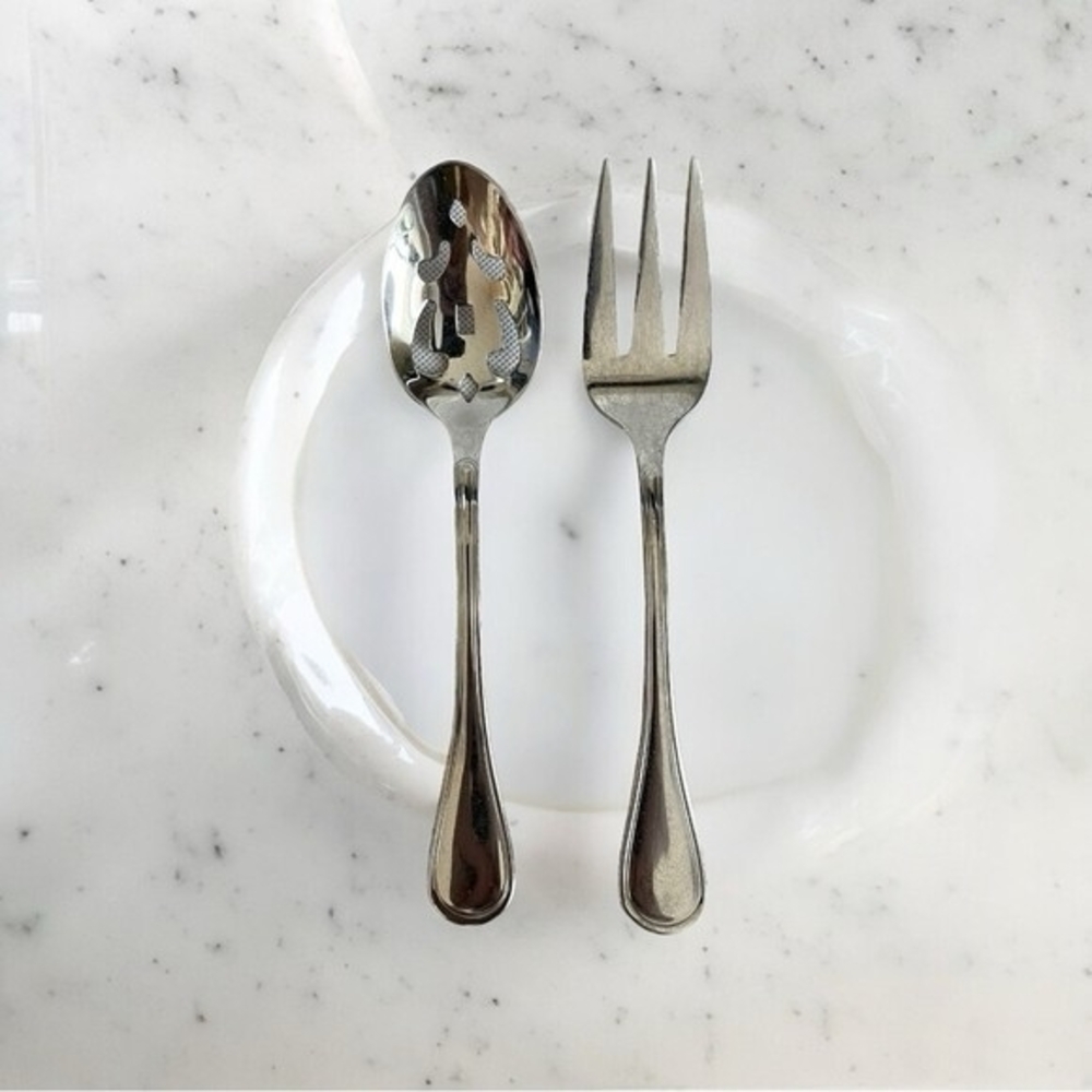 CAMBRIDGE 2-Piece Stainless Steel Salad Serving Set Spoon Fork Silver VG